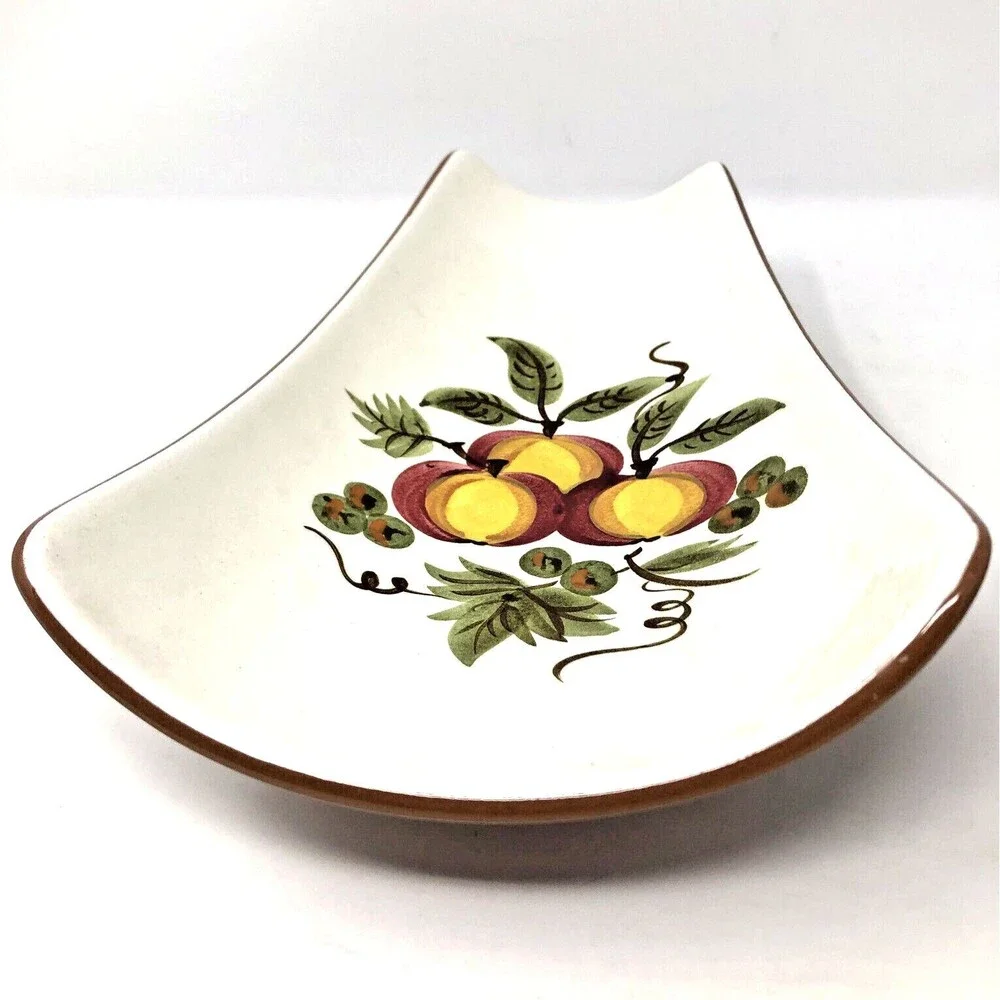 Stangl Apple Delight Footed Server Vintage 1960's MCM Hand Painted Unique Shape
